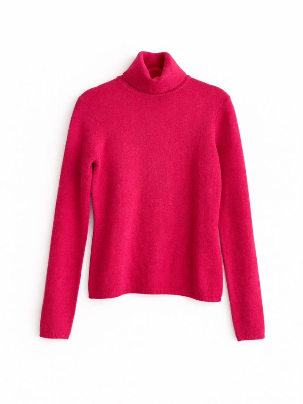 Cashmere Fuchsia Pink Knit Turtleneck Sweater Long Sleeve Roll Neck Pullover